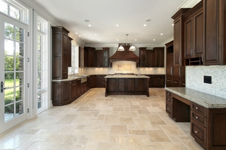 Kitchen with floor tiles from a Mississauga tile store.