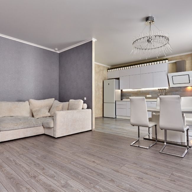 Image depicts the interior of a Barrie home with newly installed vinyl floors.