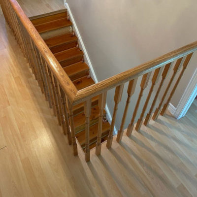 Image depicts old floors from an engineered hardwood flooring installation project in Scarborough, Ontario.