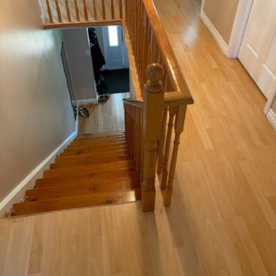 Image depicts old floors from an engineered hardwood flooring installation project in Scarborough, Ontario.
