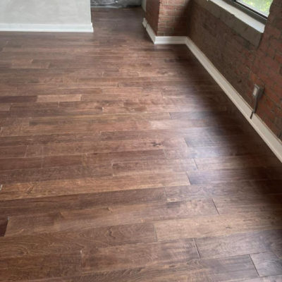 Image depicts new floors from an engineered hardwood flooring installation project in Toronto, Ontario.