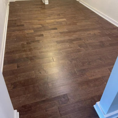 Image depicts new floors from an engineered hardwood flooring installation project in Toronto, Ontario.