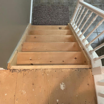 Image depicts old floors from a solid hardwood flooring installation project in London, Ontario.