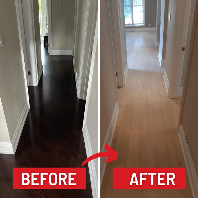 engineered hardwood installation project in etobicoke before and after