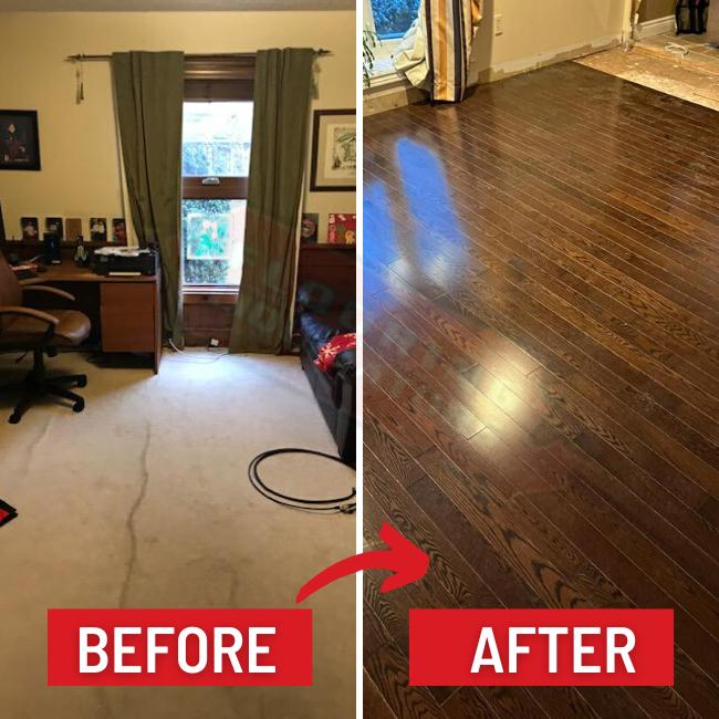 solid hardwood installed in oshawa before and after