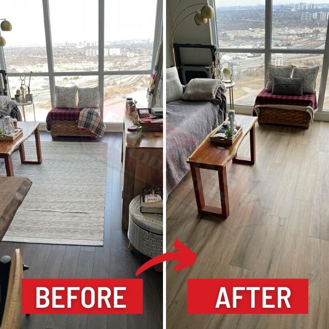 vinyl floor install in etobicoke condo before after