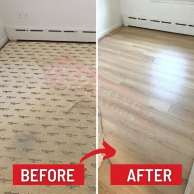 old floor replaced with new vinyl floors transformation