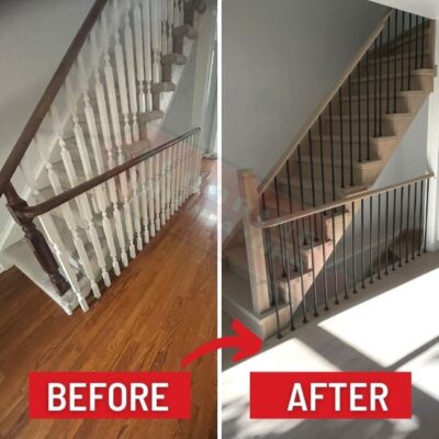 old stairs and new engineered hardwood installation transformation