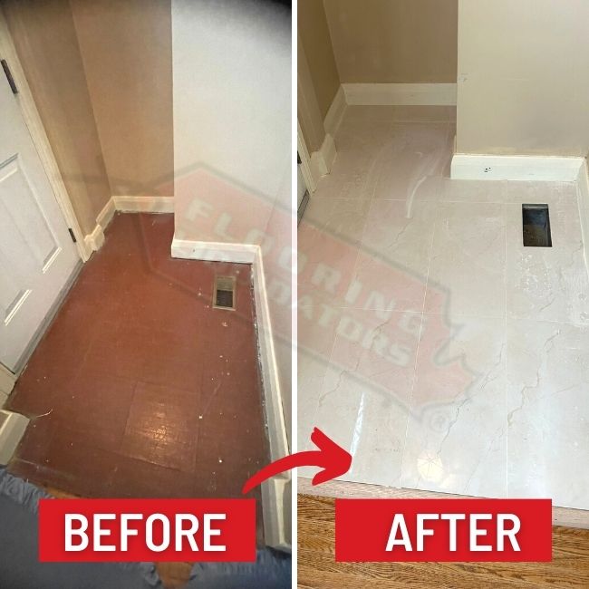 tile installation throughout house before after