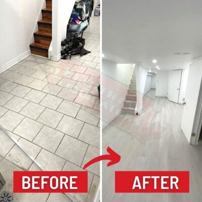 transforming basement by replacing floors with vinyl before after