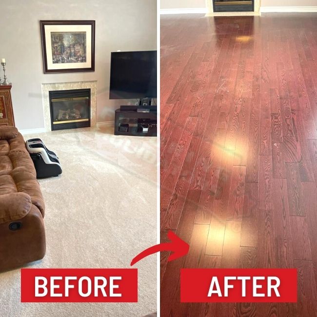 replacing carpet with solid hardwood before after