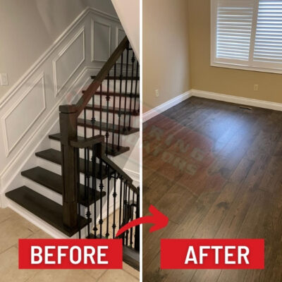 dark engineered hardwood installation in house before after