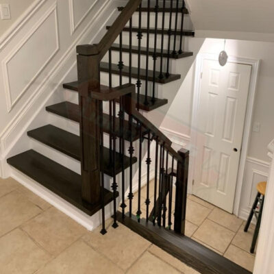 dark engineered hardwood installed in house