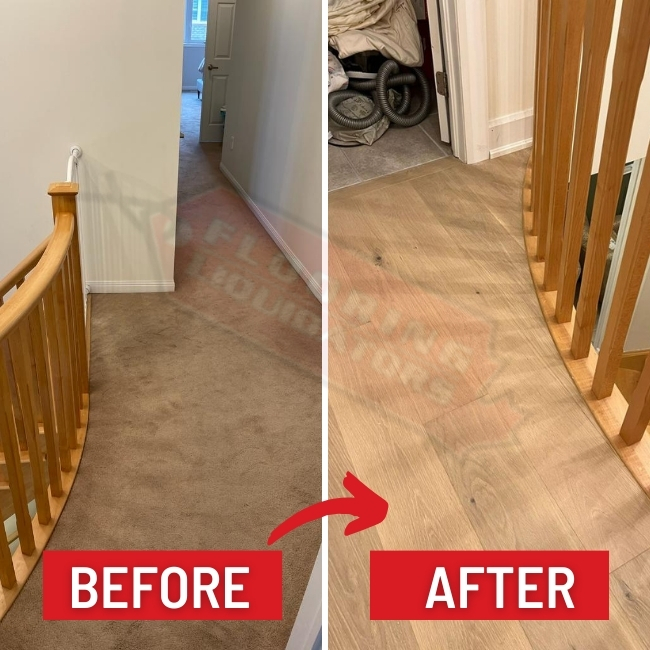 engineered hardwood replaces carpet floor before after
