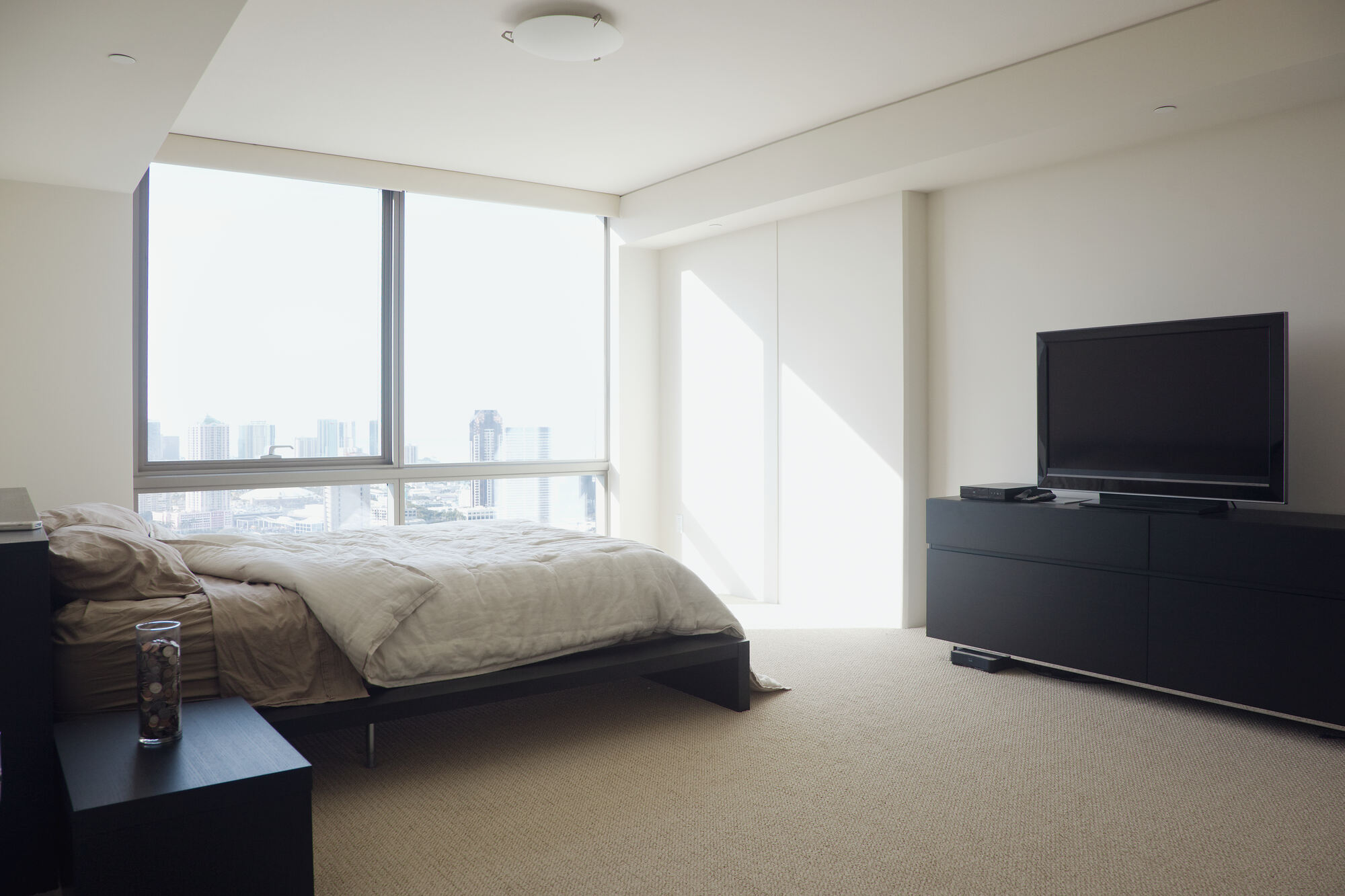 Cozy bedroom with balcony door