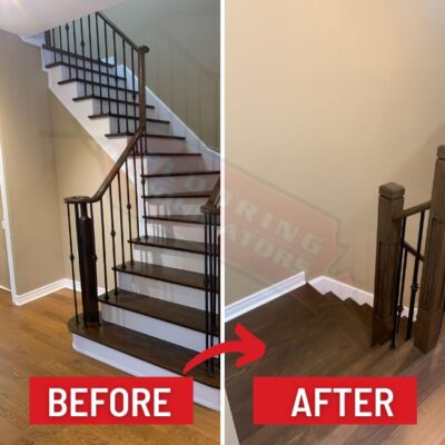 hardwood flooring install in home and stairs before after