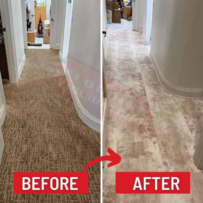 vinyl floor installation in office before after