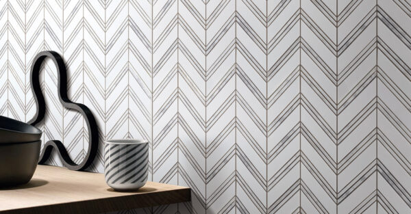 NESHADA -  THASSOS CHEVRON W CARRARA TRIM - MOSAIC